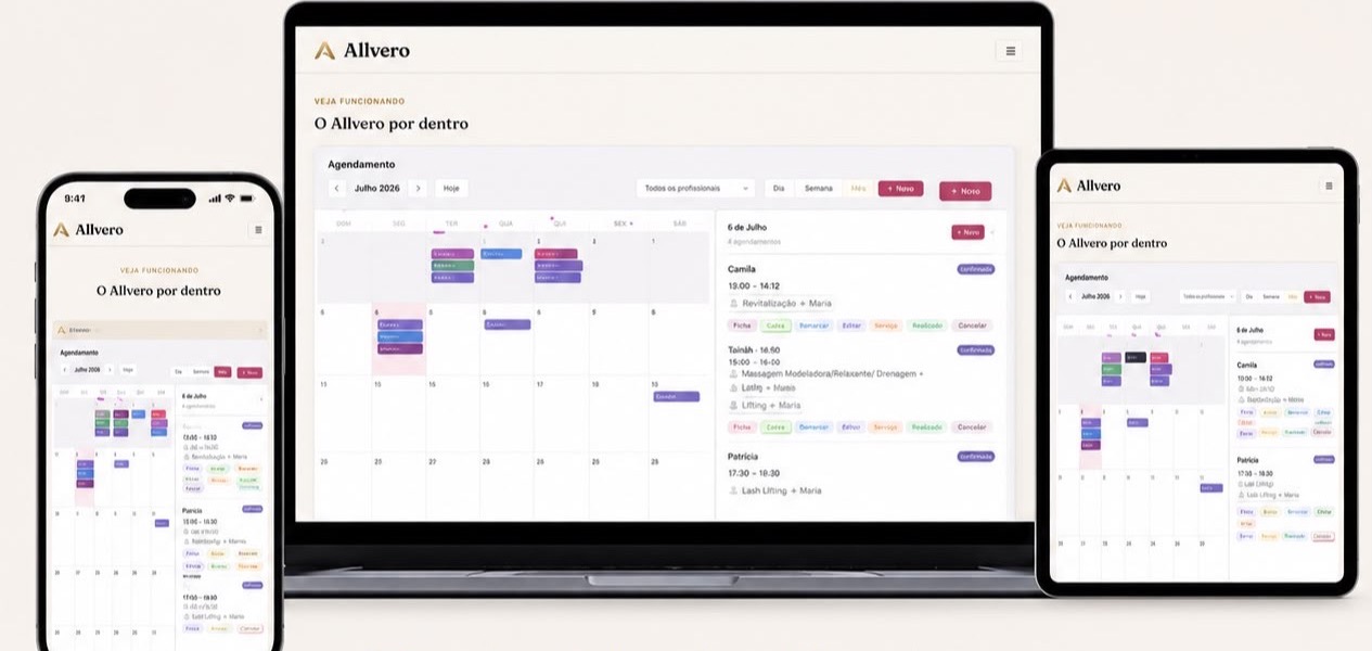 Allvero no computador, tablet e celular — disponível em qualquer dispositivo